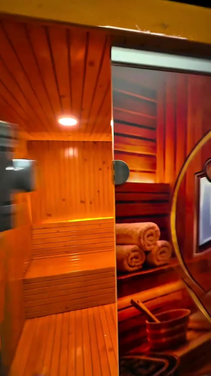 Sauna towels and cedar walls